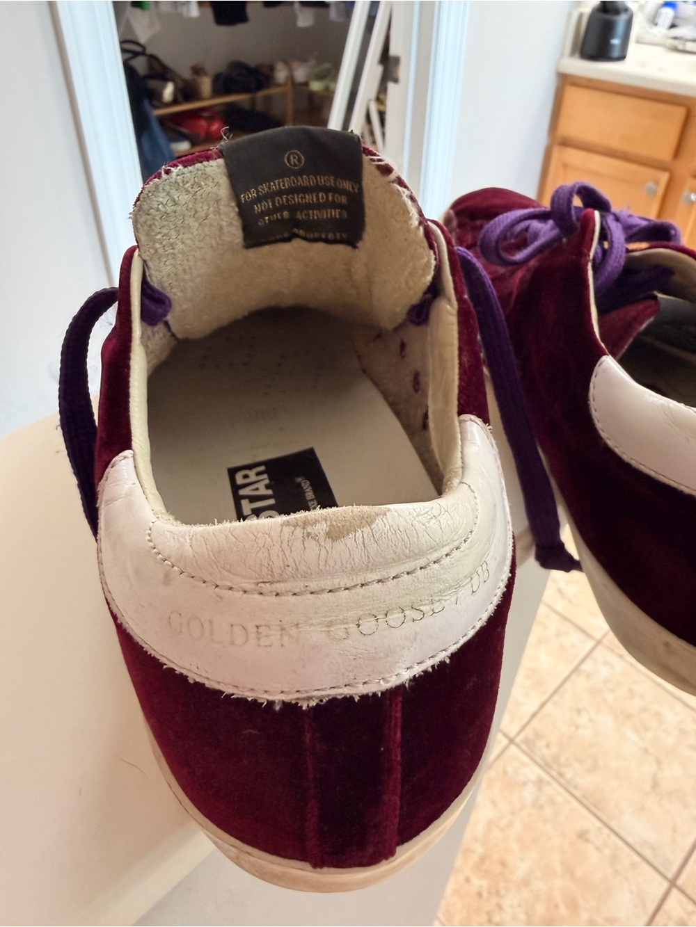 Golden Goose Burgundy Velvet Sneakers with Purple Laces - Picture 3 of 5